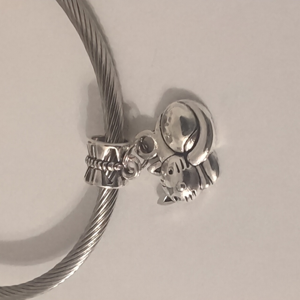 Silver Kitty Cat Dangle Charm for Pandora‎ Style Bracelet